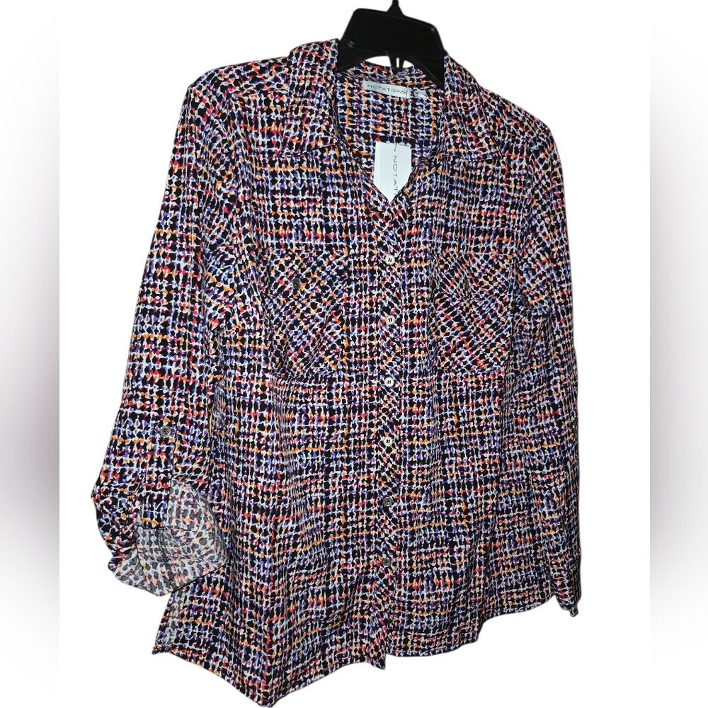 Notations Multicolor Patterned Button-Up Blouse..… - image 1